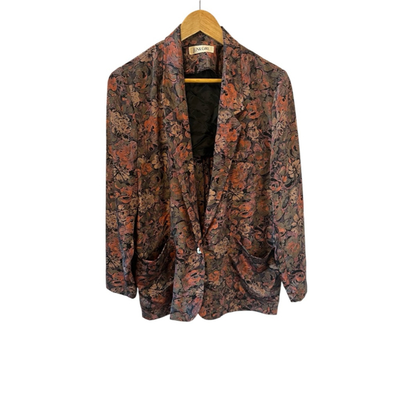 JUNK GIRL Jackets & Blazers - VINTAGE Blazer Women’s Medium Floral Print One Button Satin Finish M